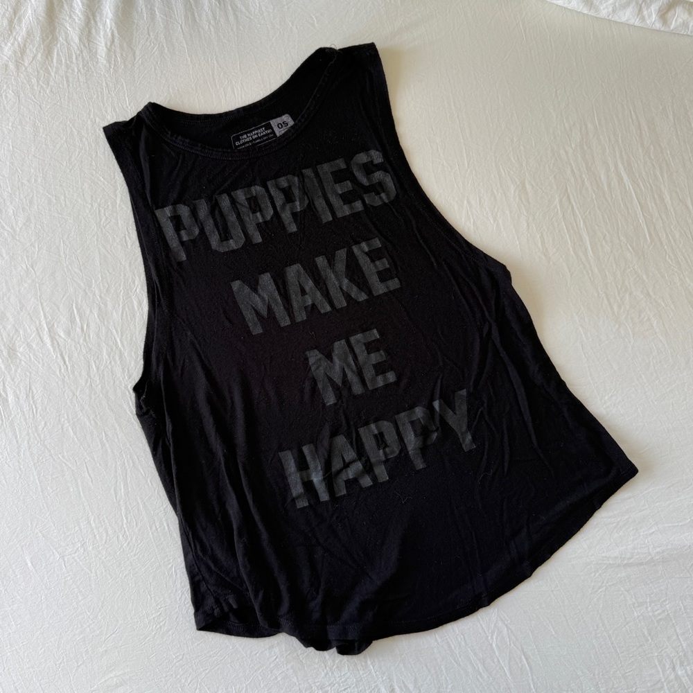 Women's 'Puppies Make Me Happy' Black Muscle Tee